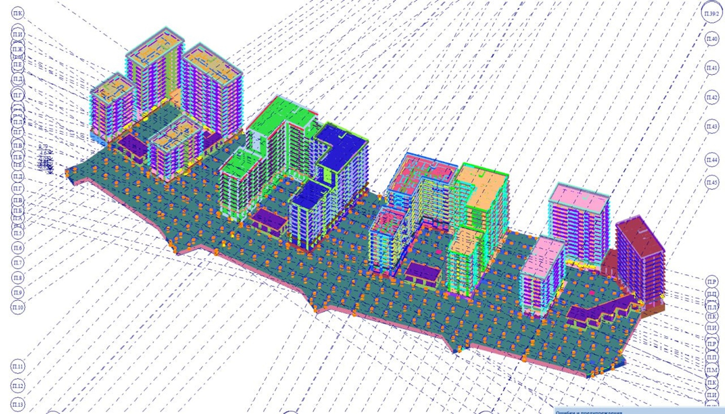Global finite-element model of the large Desenovsky residential development