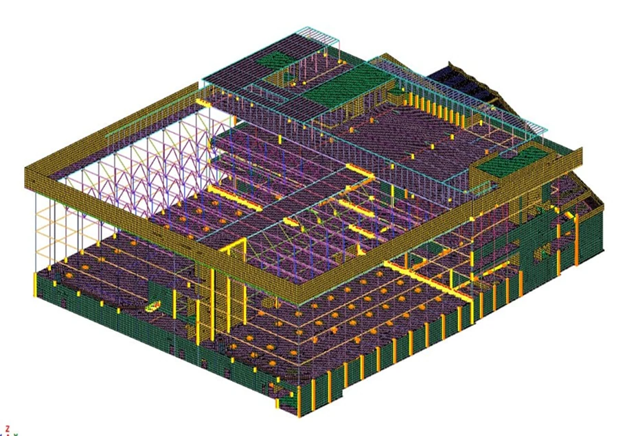 Global finite-element model reviewed for an ice sports academy