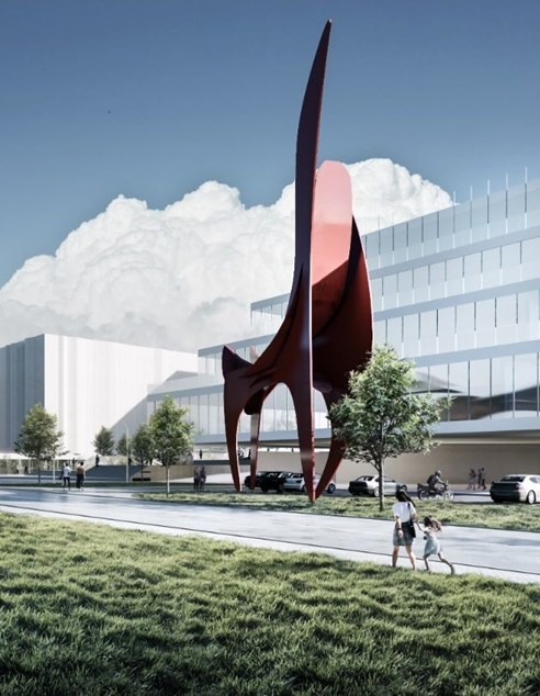 Museum storage facility viewed from the public plaza