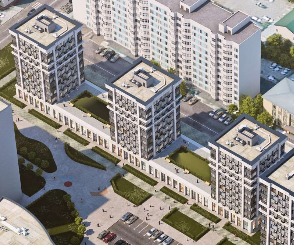 Architectural view of the residential complex in Yuzhno-Sakhalinsk
