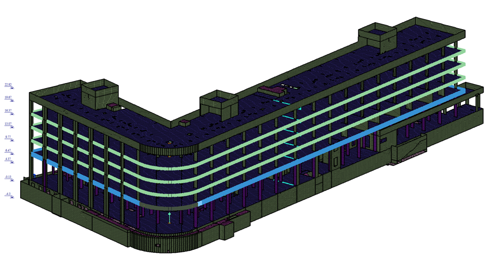 Full global structural model of the Spartak hotel complex