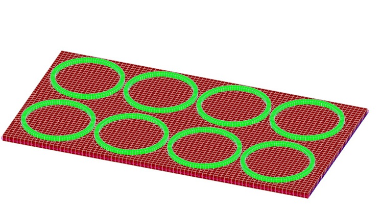 Finite-element model of a slab with multiple circular structural zones
