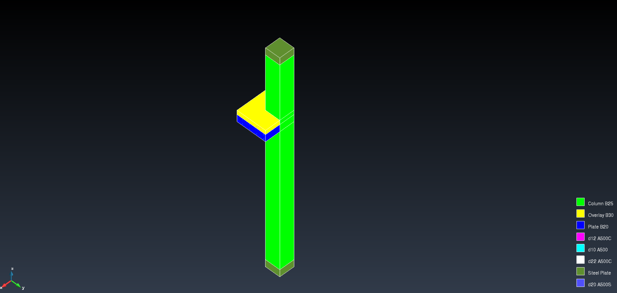 Material and contact-zone definition for the strengthened corner-column joint